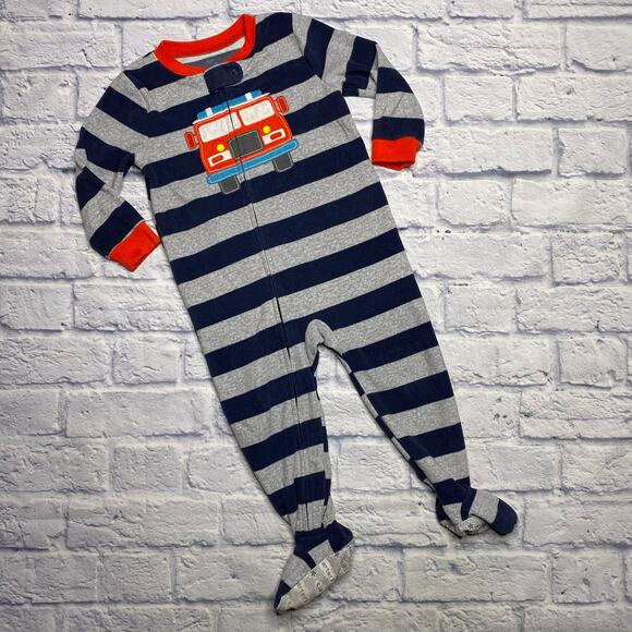 Carter's Striped, Fleece Firetruck Footed Pajamas - Picture 1 of 5